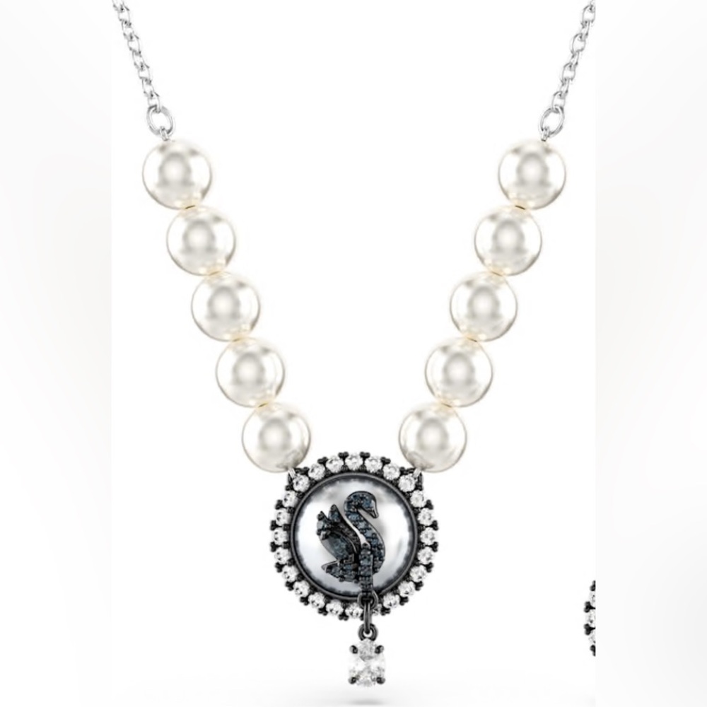 Swarovski Swan Crystal pearl, Swan, Gray,‎ Rhodium plated Necklace NWT